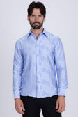 Barabas Men's Floral Rose Button Down Long Sleeve Shirt 4B31 #Color_Blue