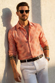 BARABAS Men's Floral Rose Button Down Long Sleeve Shirt 4B31 #Color_Coral