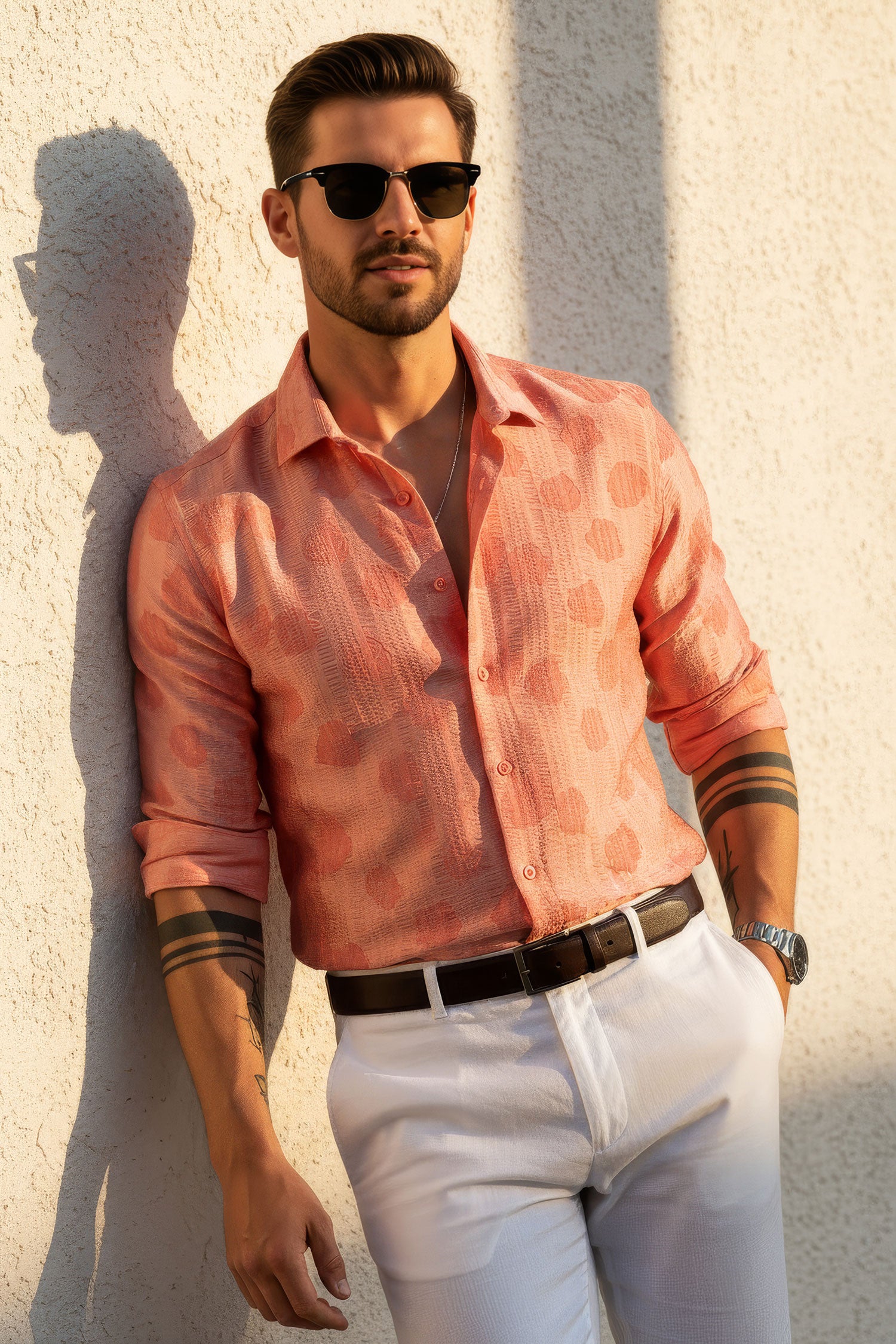 BARABAS Men's Floral Rose Button Down Long Sleeve Shirt 4B31 Coral