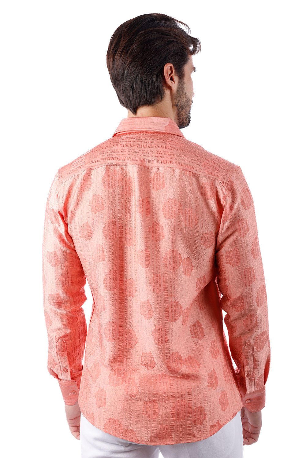 BARABAS Men's Floral Rose Button Down Long Sleeve Shirt 4B31 Coral