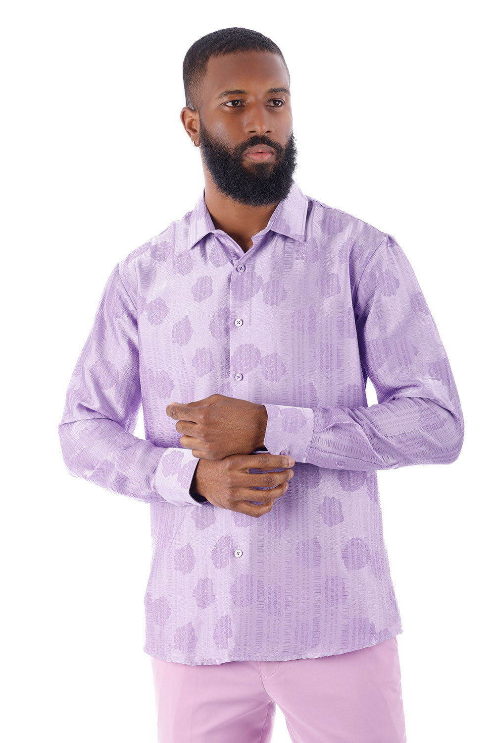 BARABAS Men's Floral Rose Button Down Long Sleeve Shirt 4B31 Lilac