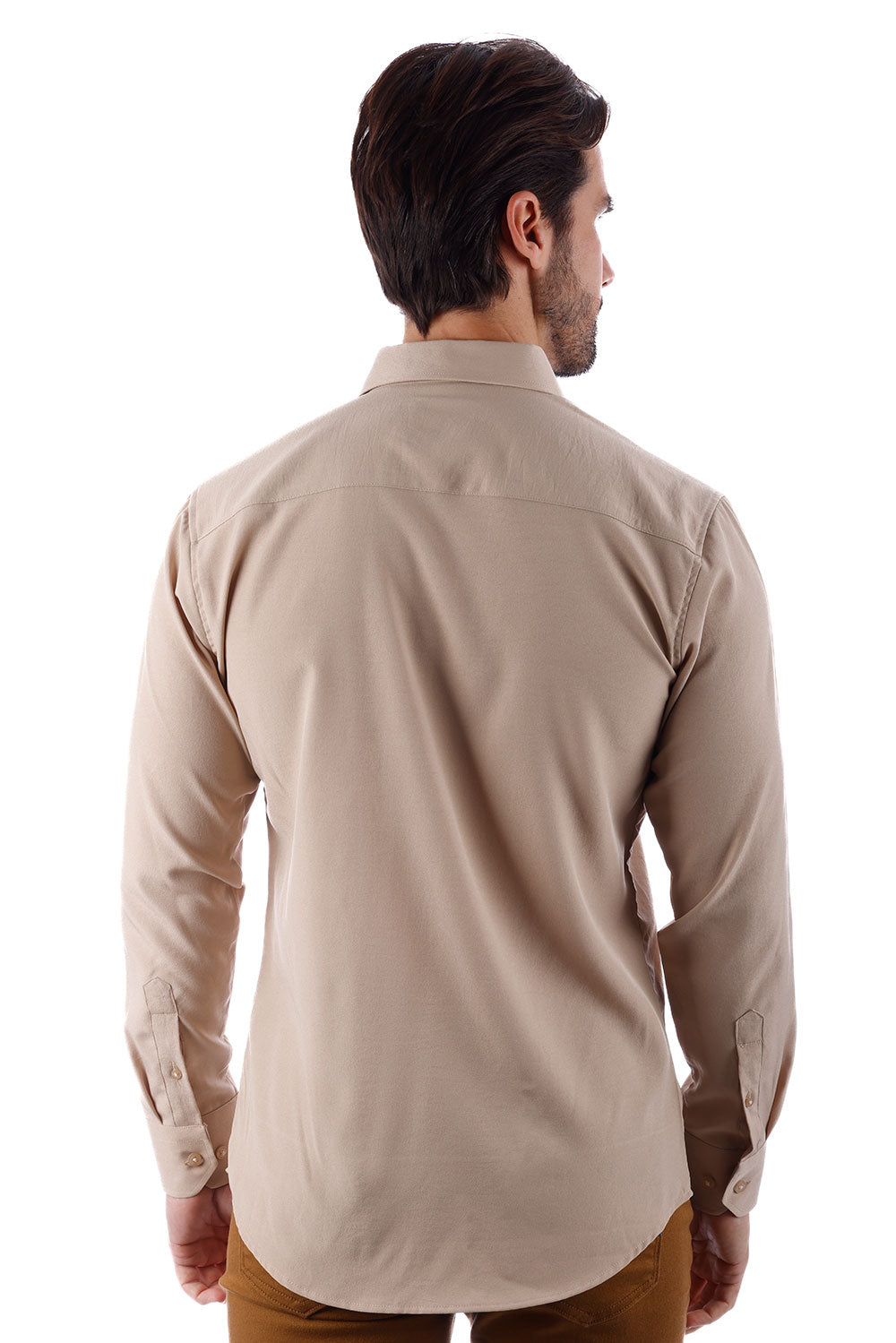 BARABAS Men's Solid Color Casual Button Down Long Sleeve Shirt 4B33 Beige