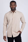 BARABAS Men's Solid Color Casual Button Down Long Sleeve Shirt 4B33 #Color_Beige