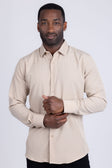 BARABAS Men's Solid Color Casual Button Down Long Sleeve Shirt 4B33 #Color_Beige