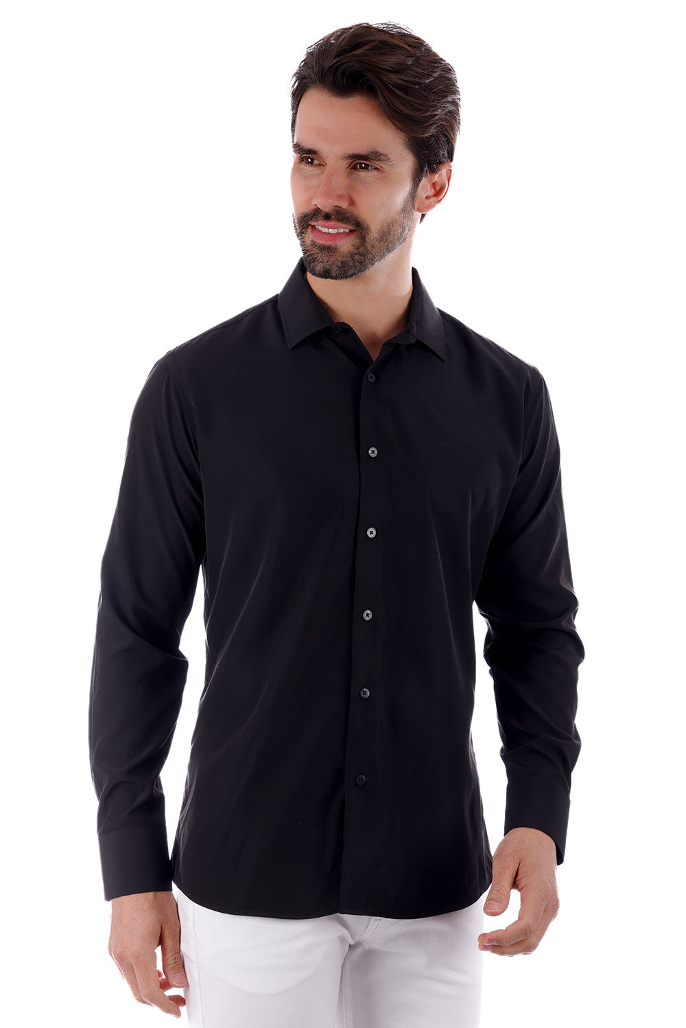 BARABAS Men's Solid Color Casual Button Down Long Sleeve Shirt 4B33 Black