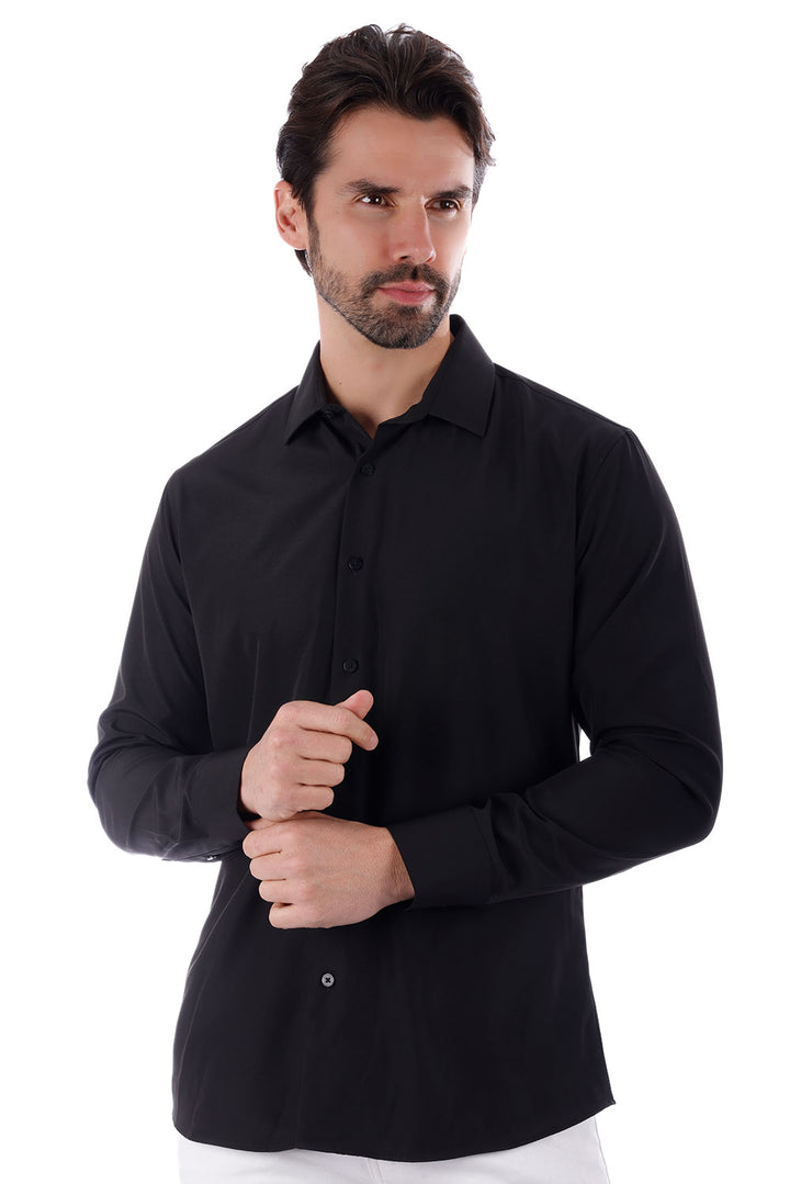 BARABAS Men's Solid Color Casual Button Down Long Sleeve Shirt 4B33 Black