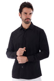 BARABAS Men's Solid Color Casual Button Down Long Sleeve Shirt 4B33 #Color_Black