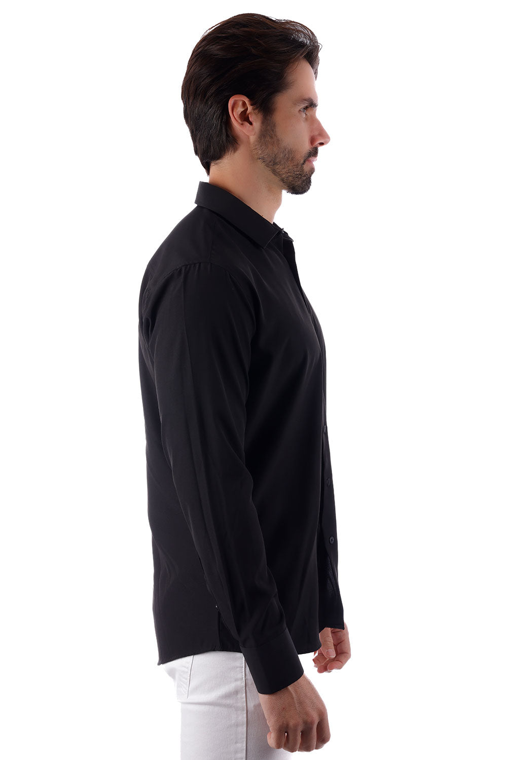 BARABAS Men's Solid Color Casual Button Down Long Sleeve Shirt 4B33 Black