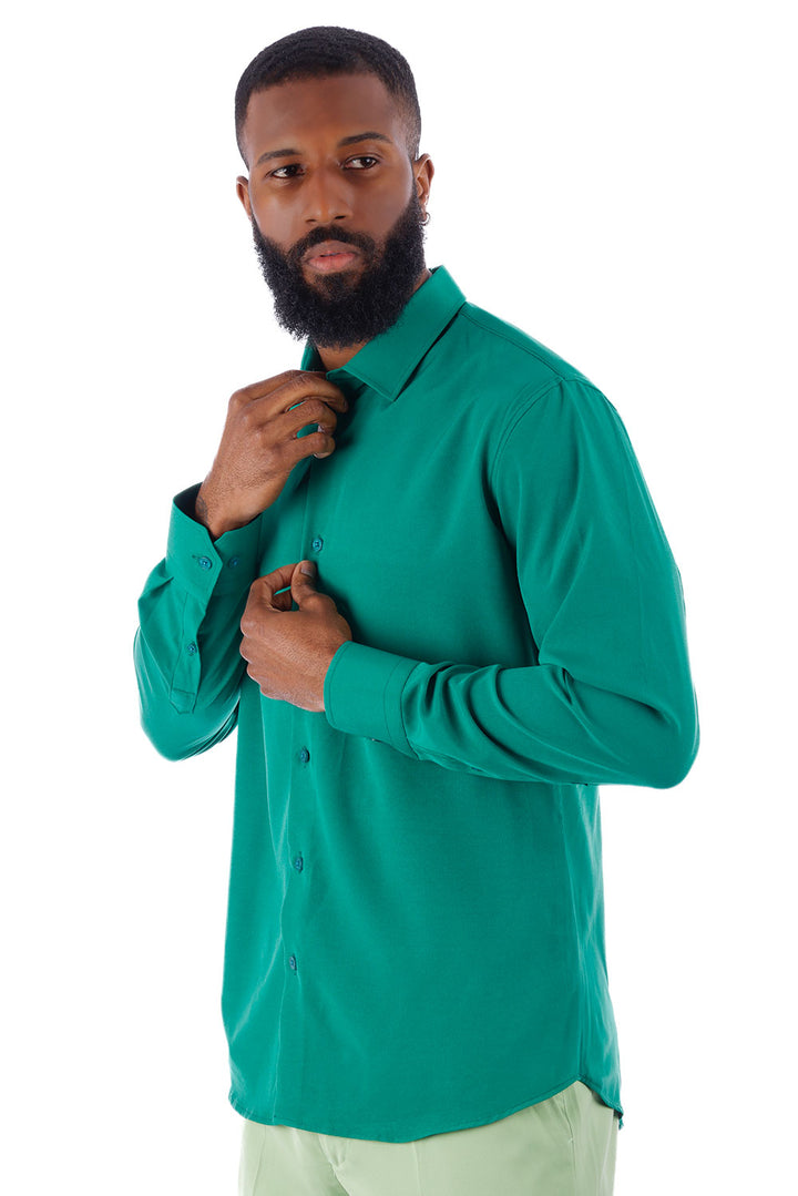 BARABAS Men's Solid Color Casual Button Down Long Sleeve Shirt 4B33 Green