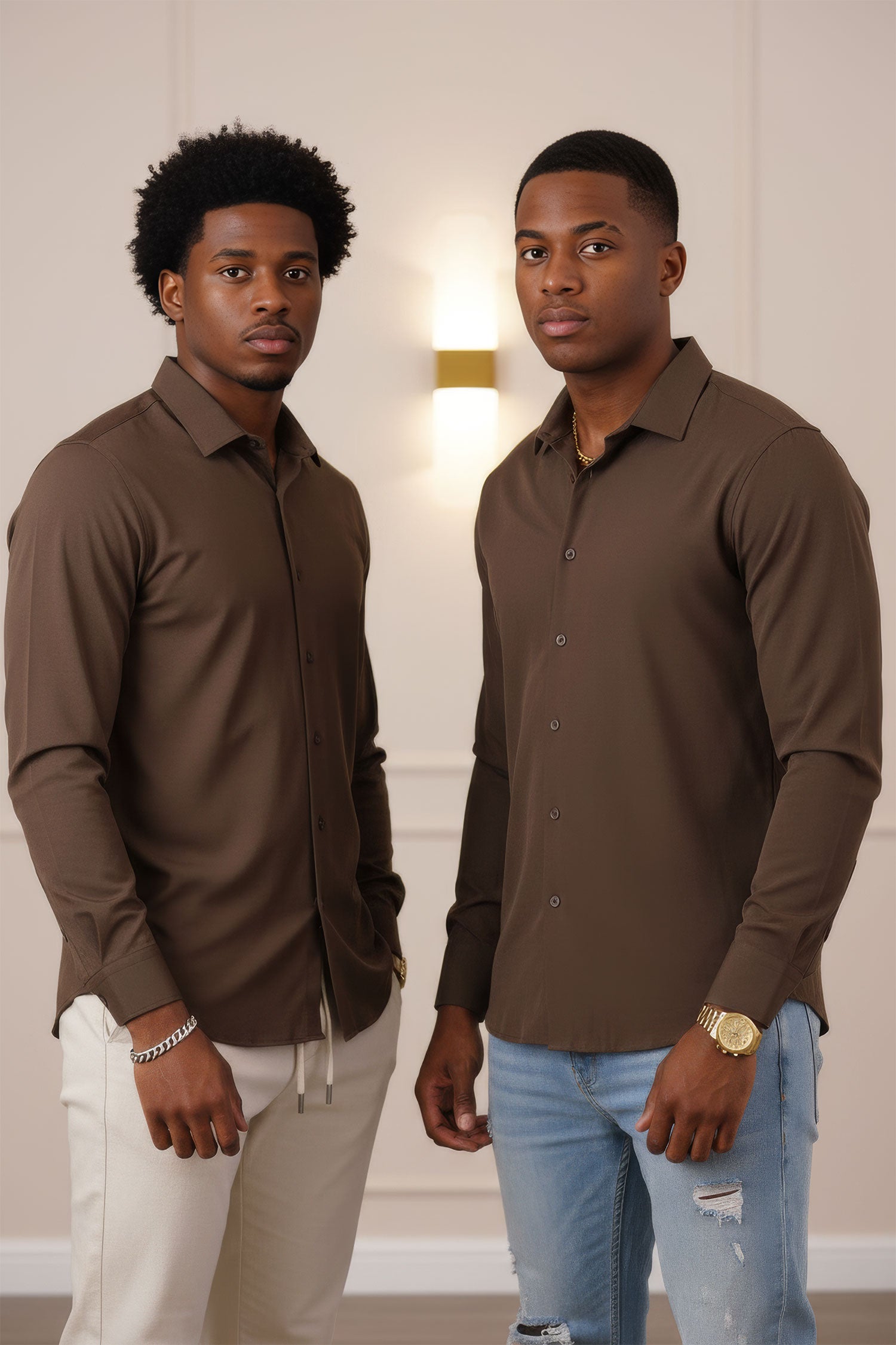 BARABAS Men's Solid Color Casual Button Down Long Sleeve Shirt 4B33 Khaki 