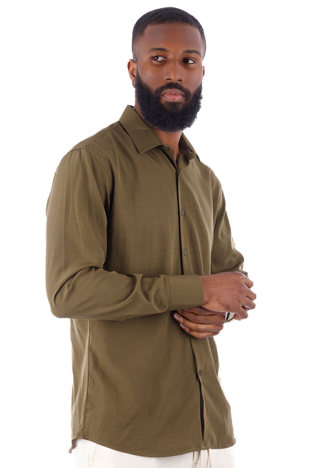 BARABAS Men's Solid Color Casual Button Down Long Sleeve Shirt 4B33 Khaki