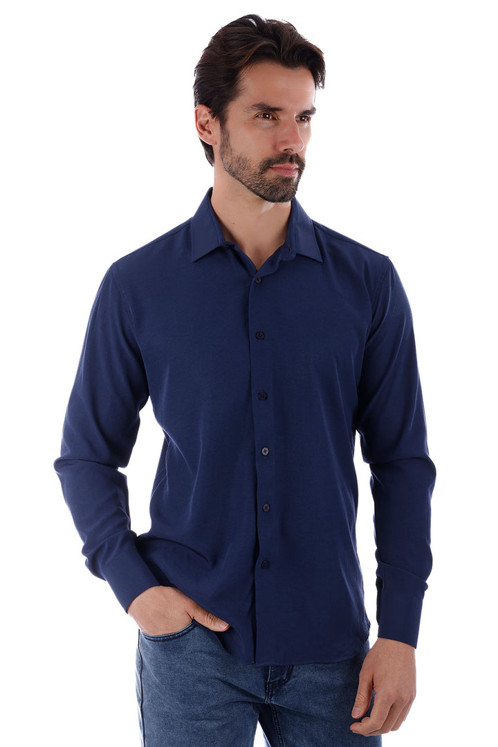 BARABAS Men's Solid Color Casual Button Down Long Sleeve Shirt 4B33 Navy