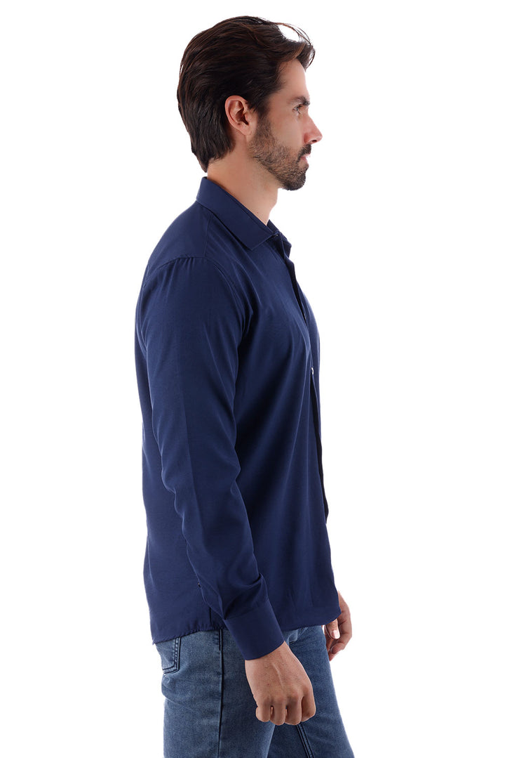 BARABAS Men's Solid Color Casual Button Down Long Sleeve Shirt 4B33 Navy