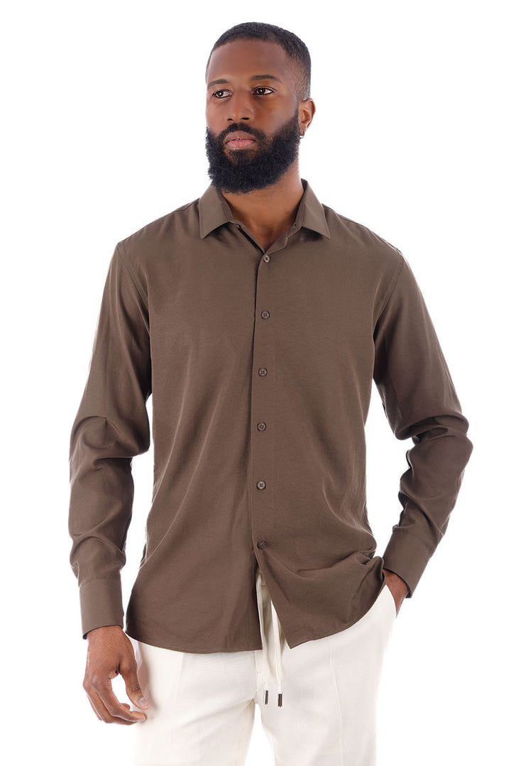BARABAS Men's Solid Color Casual Button Down Long Sleeve Shirt 4B33 Nutshell