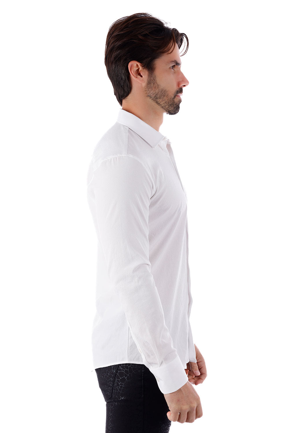 BARABAS Men's Solid Color Casual Button Down Long Sleeve Shirt 4B33 White