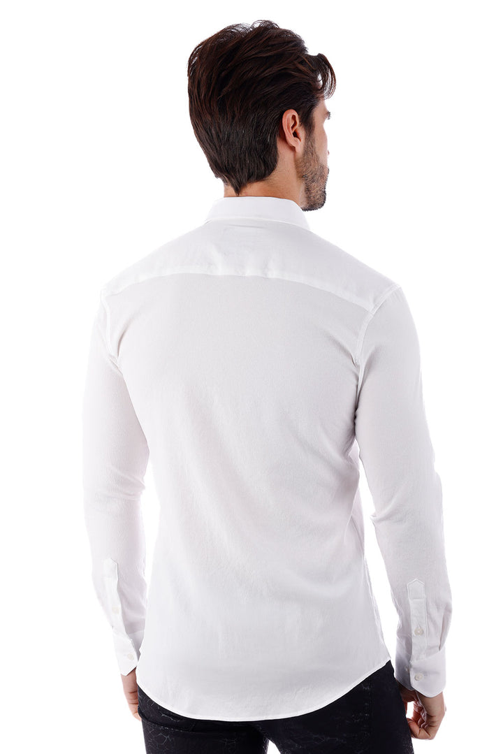 BARABAS Men's Solid Color Casual Button Down Long Sleeve Shirt 4B33 White