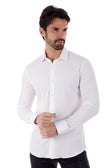 BARABAS Men's Solid Color Casual Button Down Long Sleeve Shirt 4B33 #Color_White