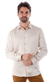 BARABAS Men's Textured Stretch Button Down Long Sleeve Shirt 4B34 #Color_Beige