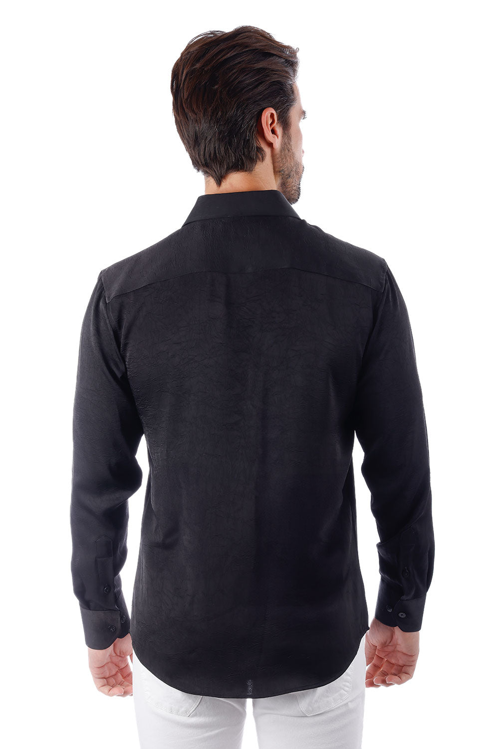 BARABAS Men's Textured Stretch Button Down Long Sleeve Shirt 4B34 Black