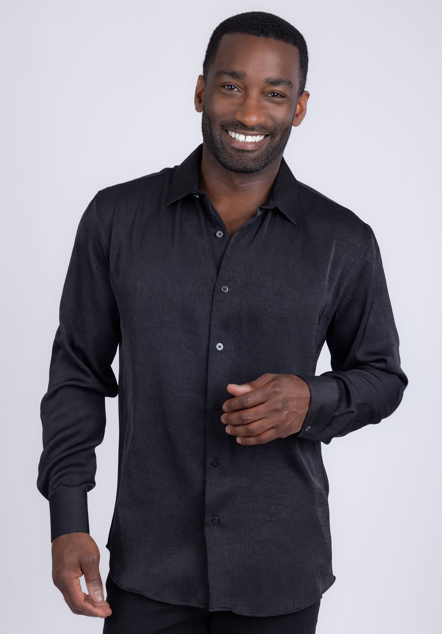 BARABAS Men's Textured Stretch Button Down Long Sleeve Shirt 4B34 Black