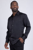 BARABAS Men's Textured Stretch Button Down Long Sleeve Shirt 4B34 #Color_Black