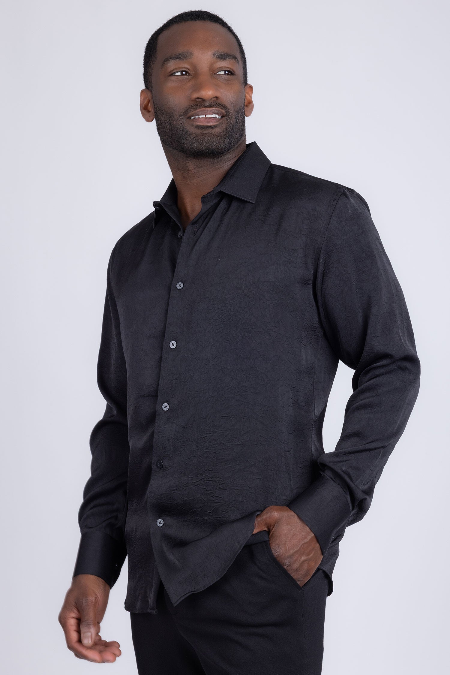 BARABAS Men's Textured Stretch Button Down Long Sleeve Shirt 4B34 Black