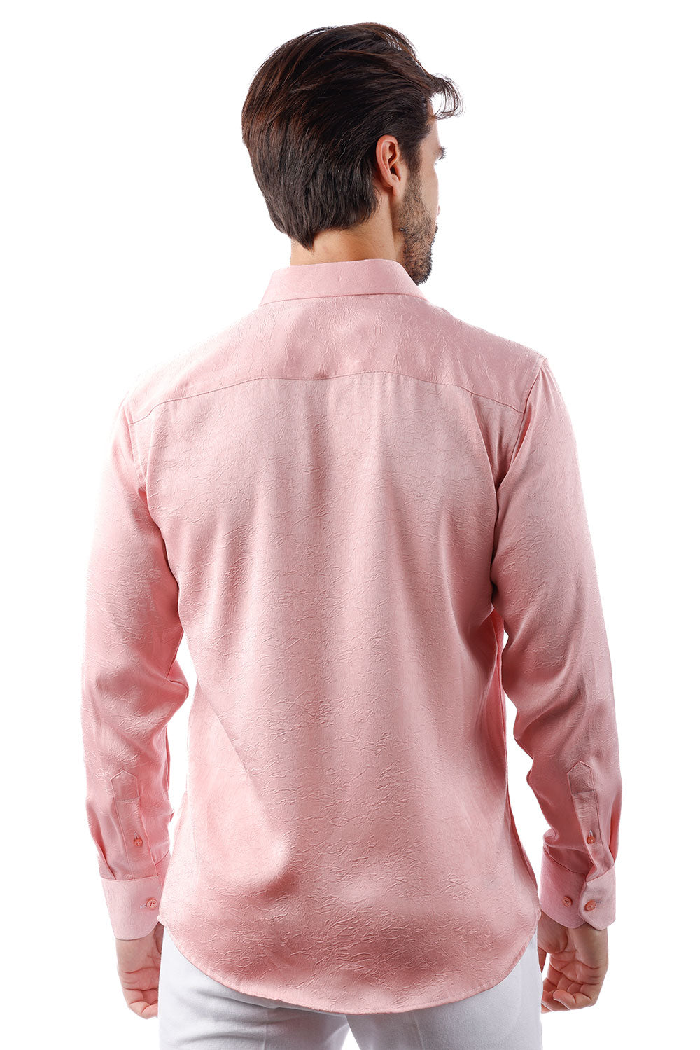 BARABAS Men's Textured Stretch Button Down Long Sleeve Shirt 4B34 Pink