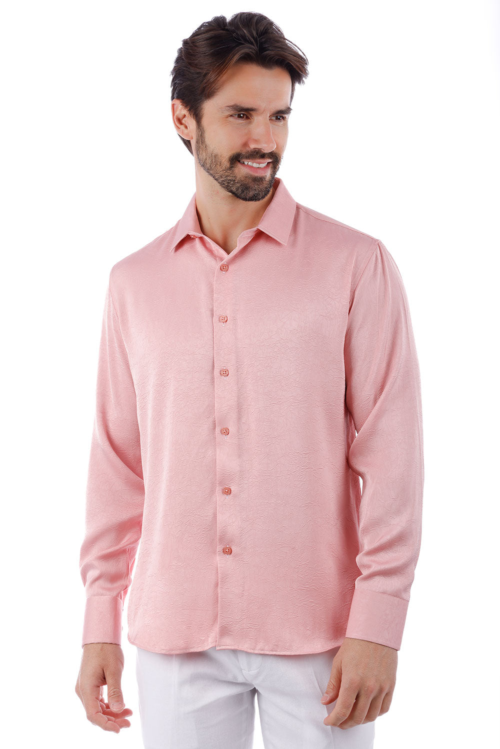 BARABAS Men's Textured Stretch Button Down Long Sleeve Shirt 4B34 Pink