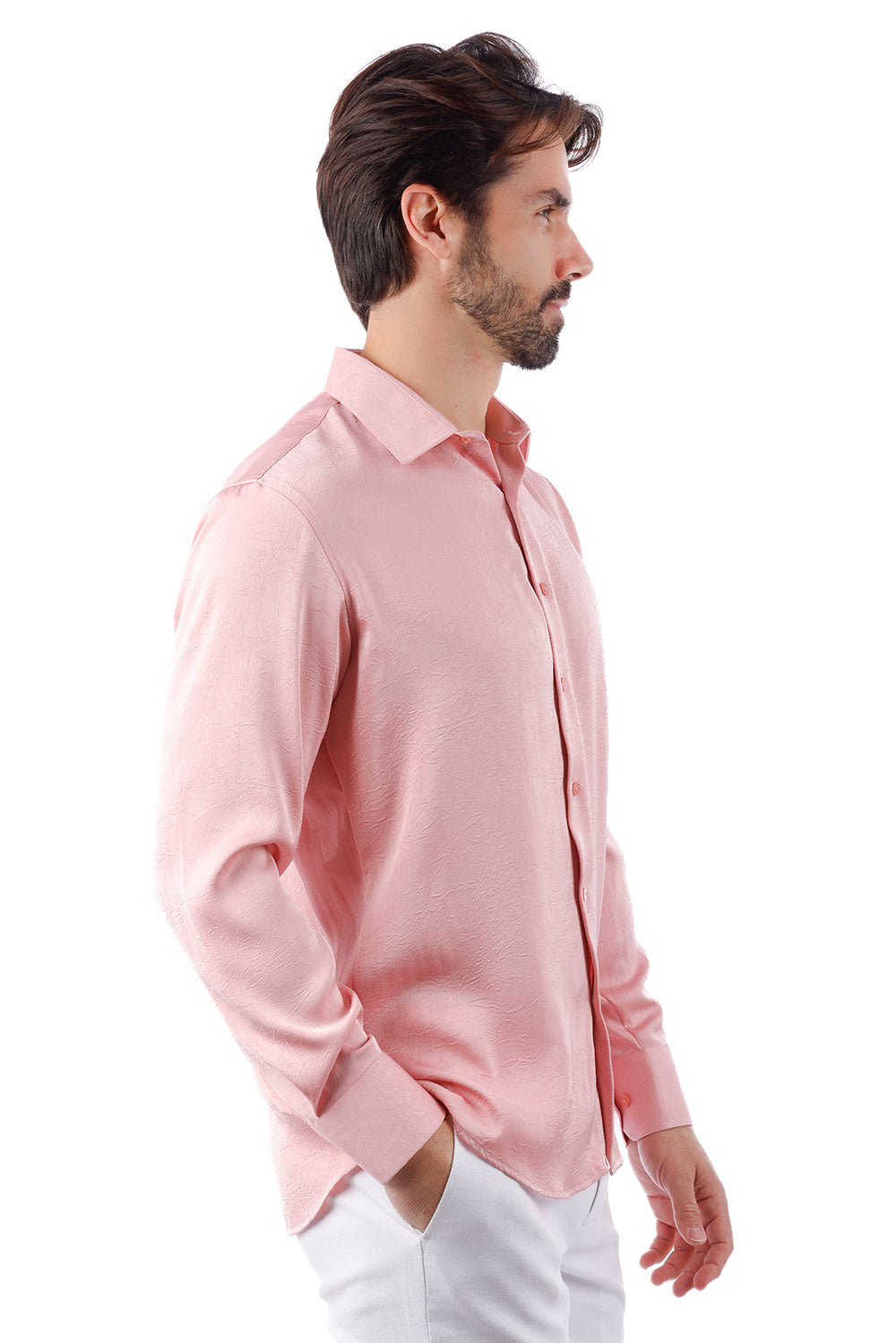 BARABAS Men's Textured Stretch Button Down Long Sleeve Shirt 4B34 Pink