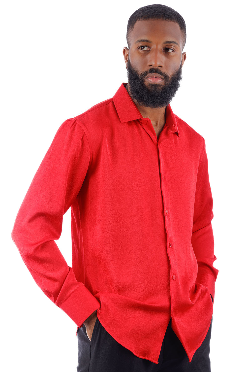 BARABAS Men's Textured Stretch Button Down Long Sleeve Shirt 4B34 Red