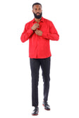 BARABAS Men's Textured Stretch Button Down Long Sleeve Shirt 4B34 #Color_Red