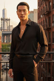 BARABAS Men's Textured Stretch Button Down Long Sleeve Shirt 4B34 #Color_Black