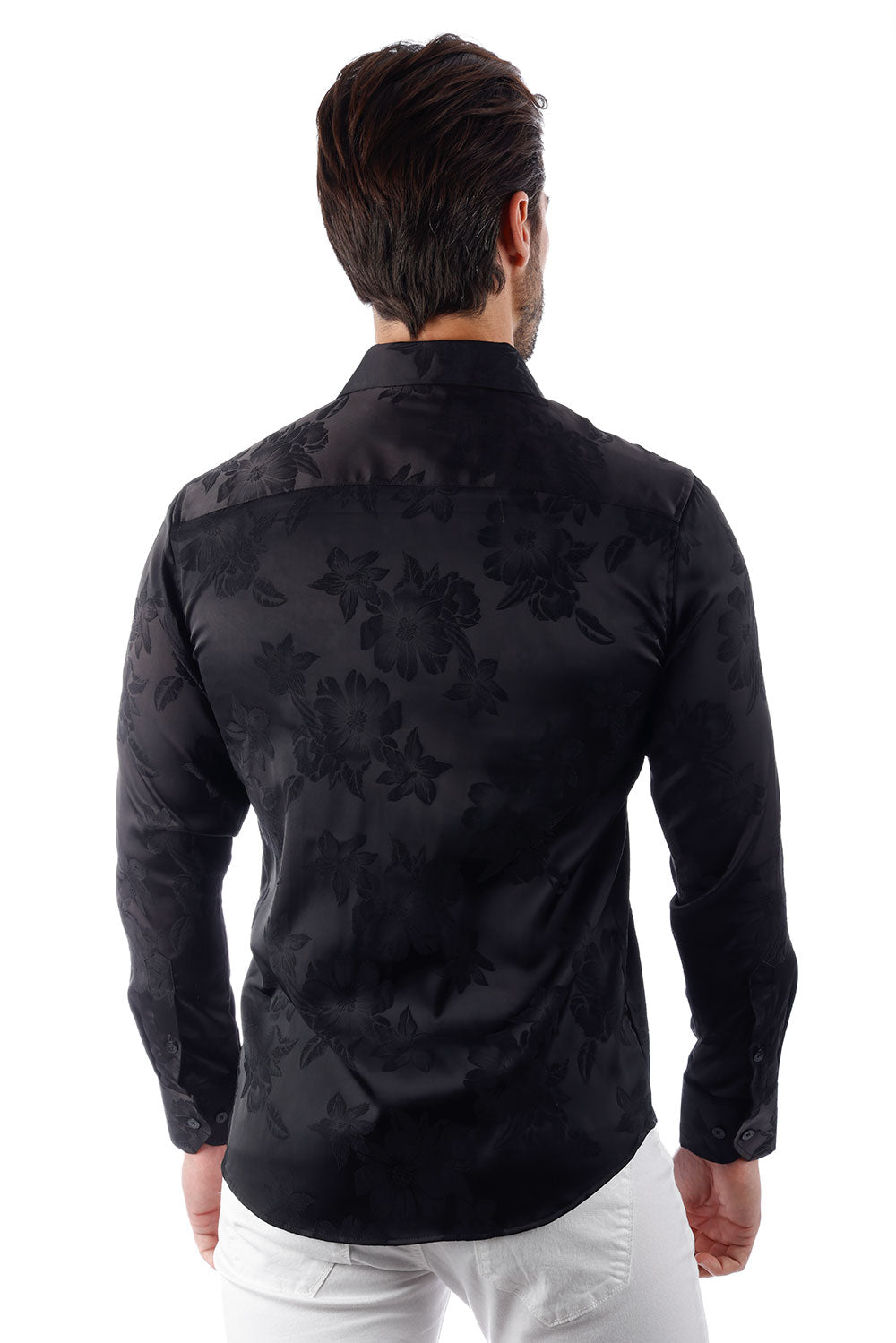 BARABAS Men's Floral Stretch Button Down Long Sleeve Shirt 4B36 Black