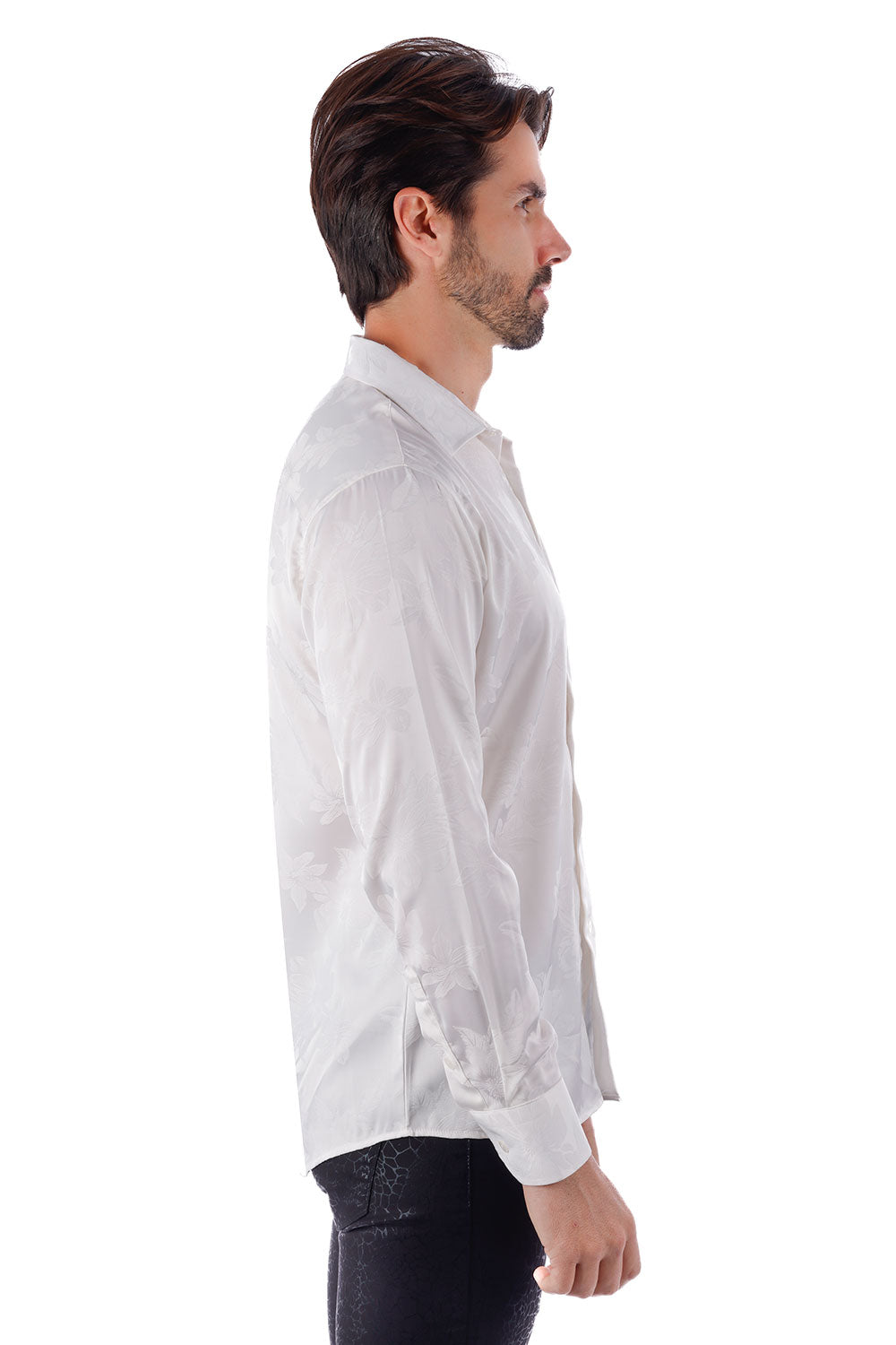 BARABAS Men's Floral Stretch Button Down Long Sleeve Shirt 4B36 White
