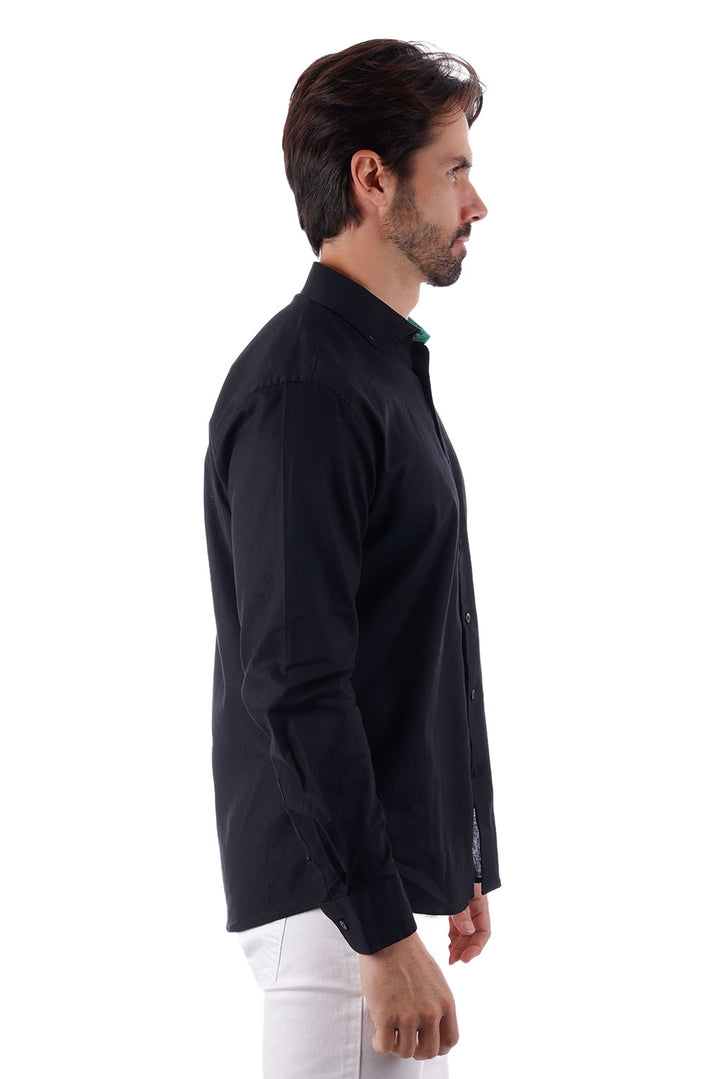 BARABAS Men's Linen Lightweight Button Down Long Sleeve Shirt 4B37 Black