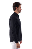 BARABAS Men's Linen Lightweight Button Down Long Sleeve Shirt 4B37 #Color_Black