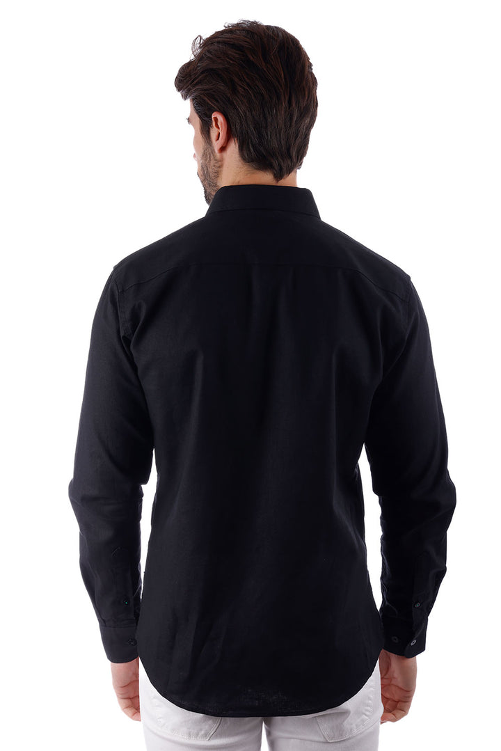 BARABAS Men's Linen Lightweight Button Down Long Sleeve Shirt 4B37 Black
