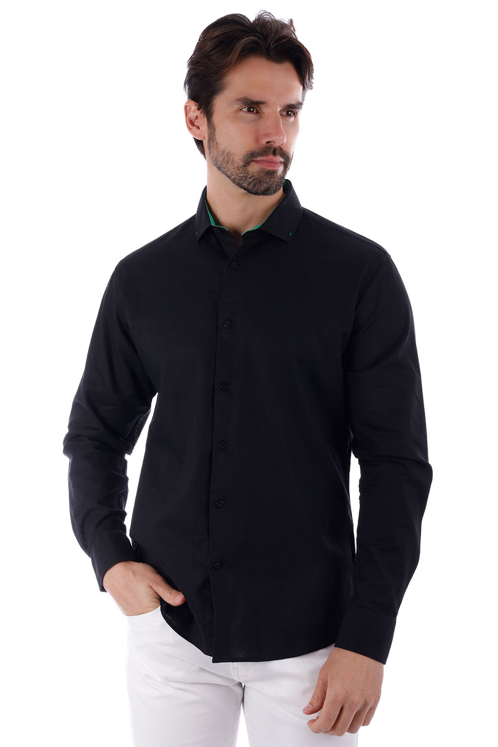 BARABAS Men's Linen Lightweight Button Down Long Sleeve Shirt 4B37 Black