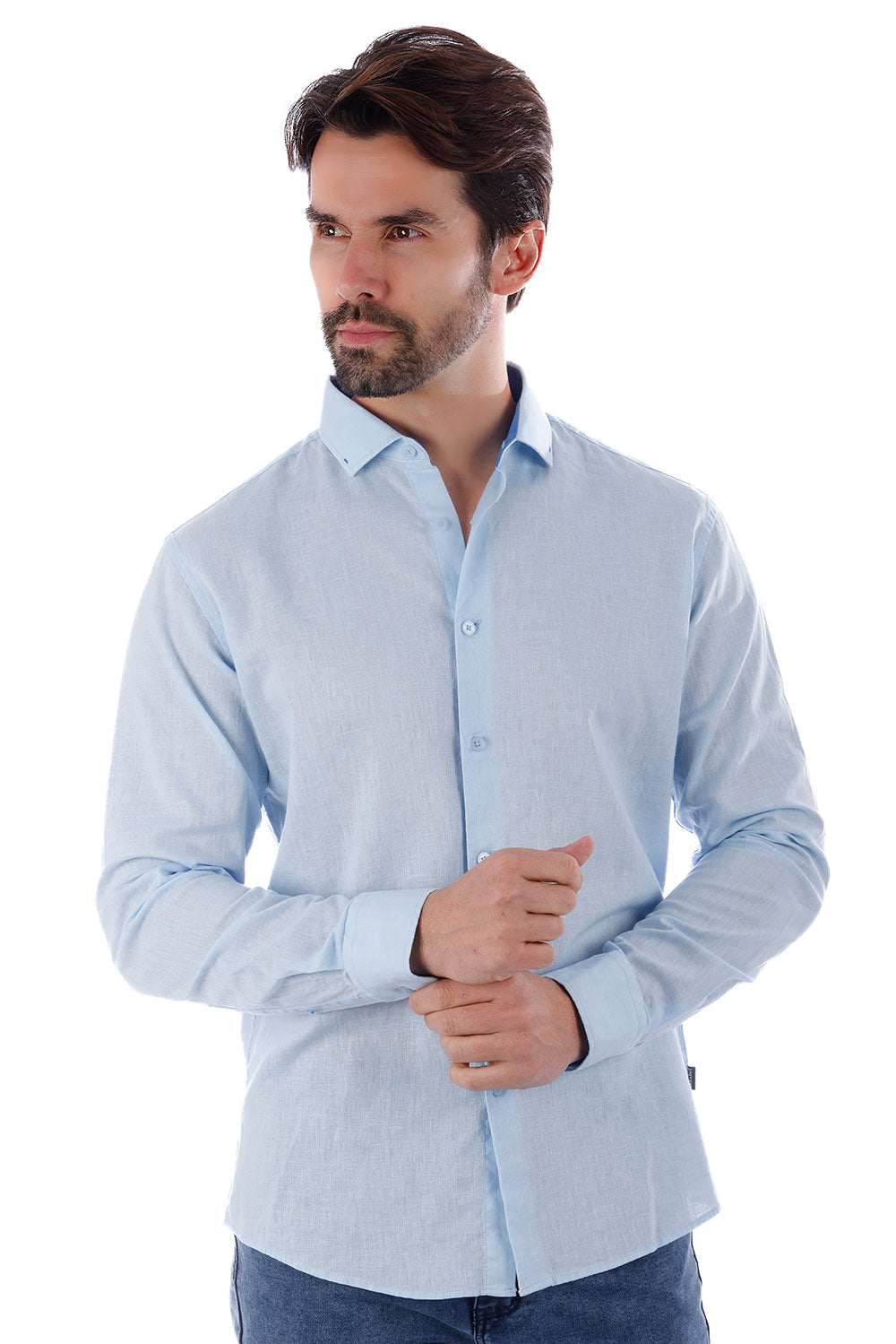 BARABAS Men's Linen Lightweight Button Down Long Sleeve Shirt 4B37 Blue