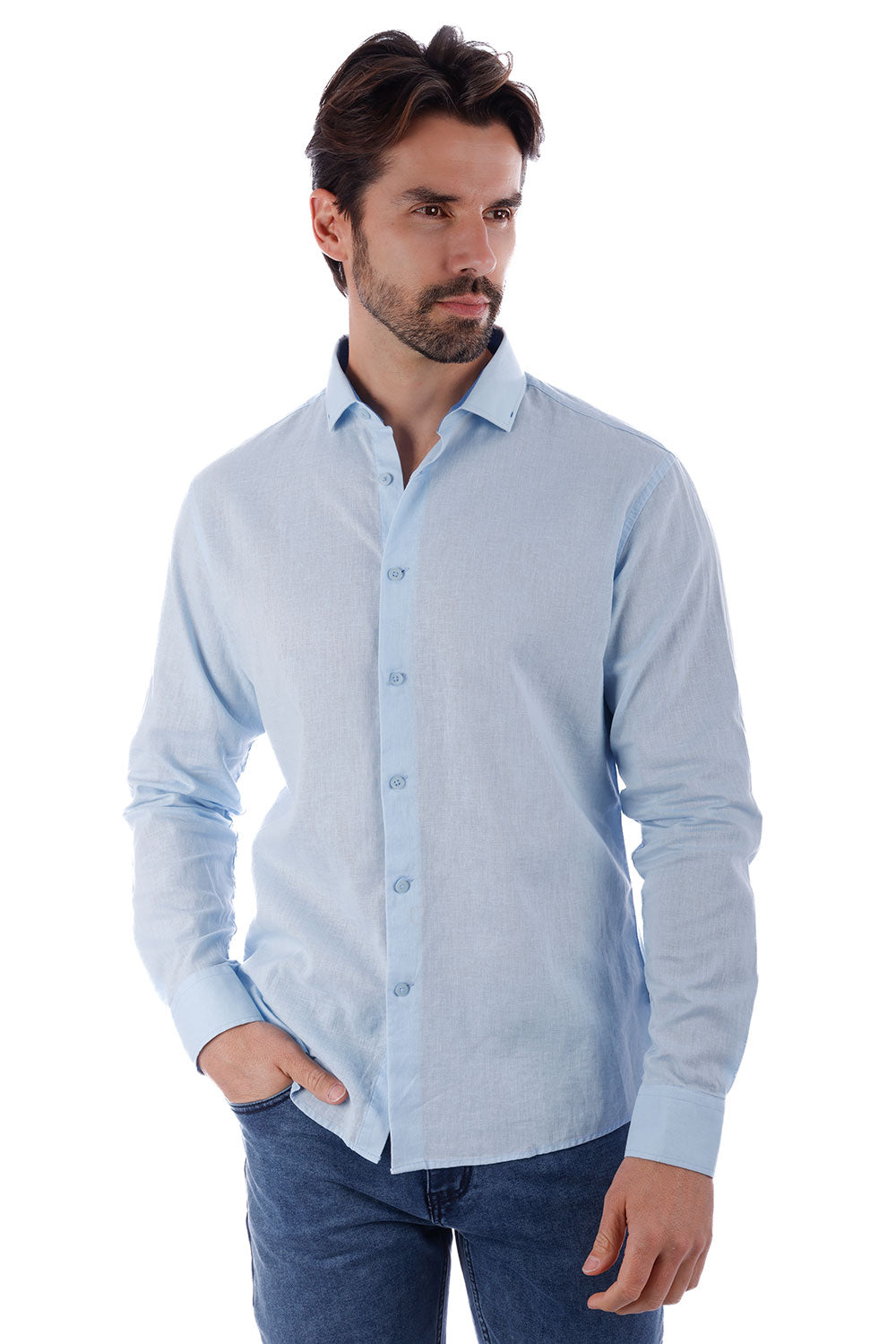 BARABAS Men's Linen Lightweight Button Down Long Sleeve Shirt 4B37 Blue