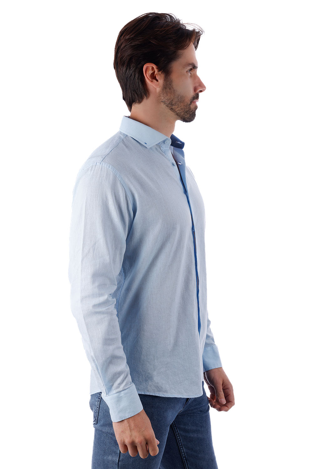 BARABAS Men's Linen Lightweight Button Down Long Sleeve Shirt 4B37 Blue