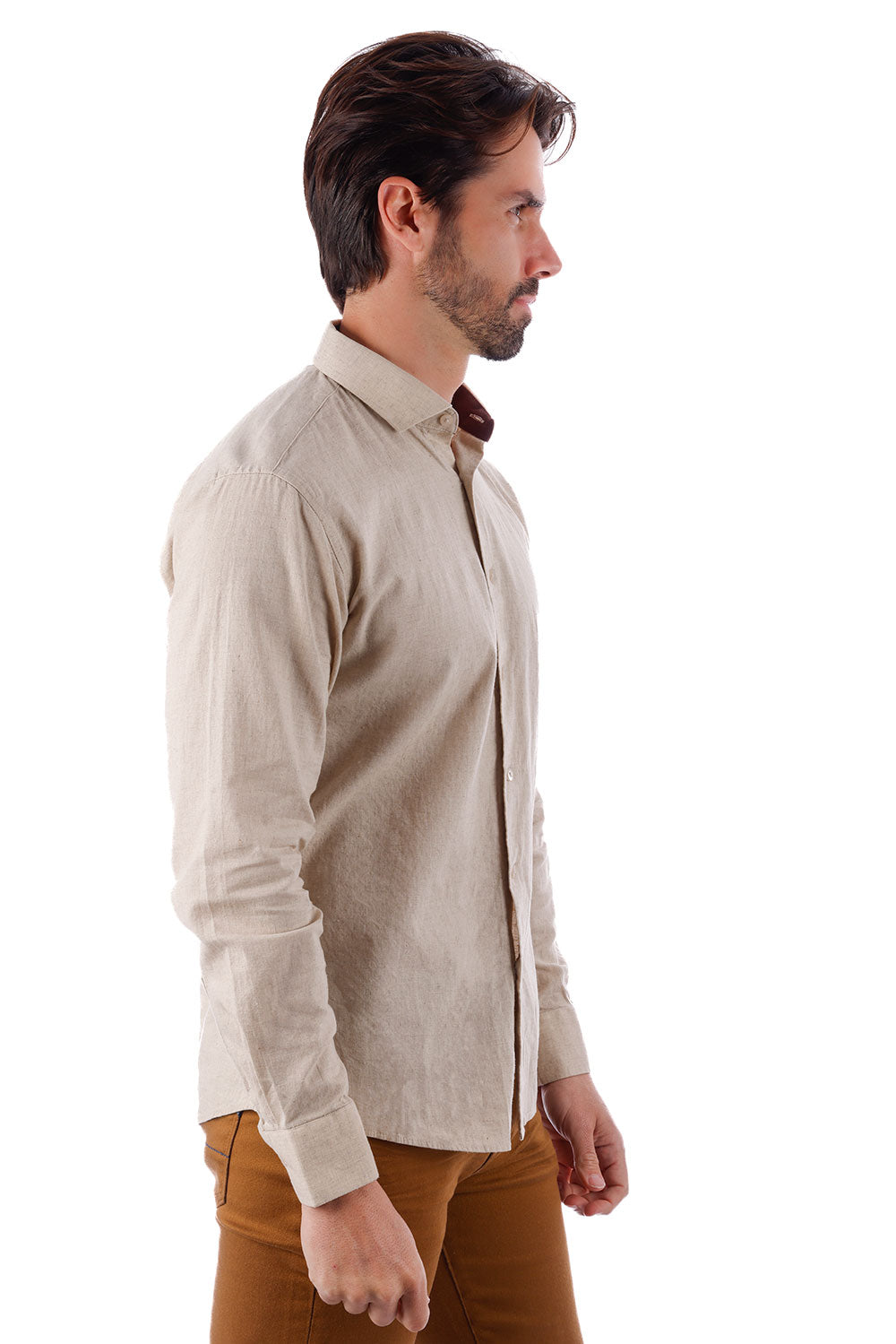 BARABAS Men's Linen Lightweight Button Down Long Sleeve Shirt 4B37 Khaki