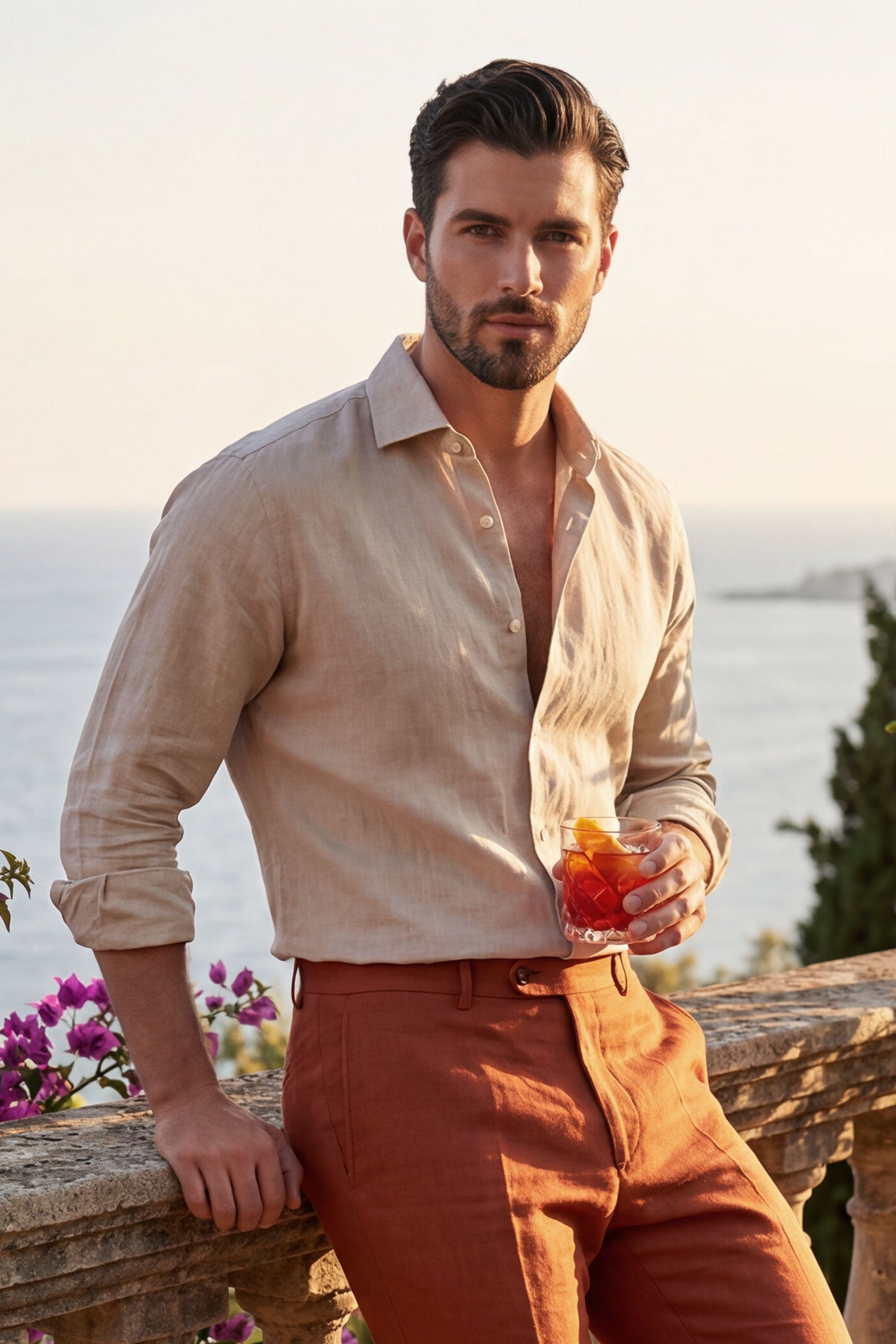 BARABAS Men's Linen Lightweight Button Down Long Sleeve Shirt 4B37 Khaki