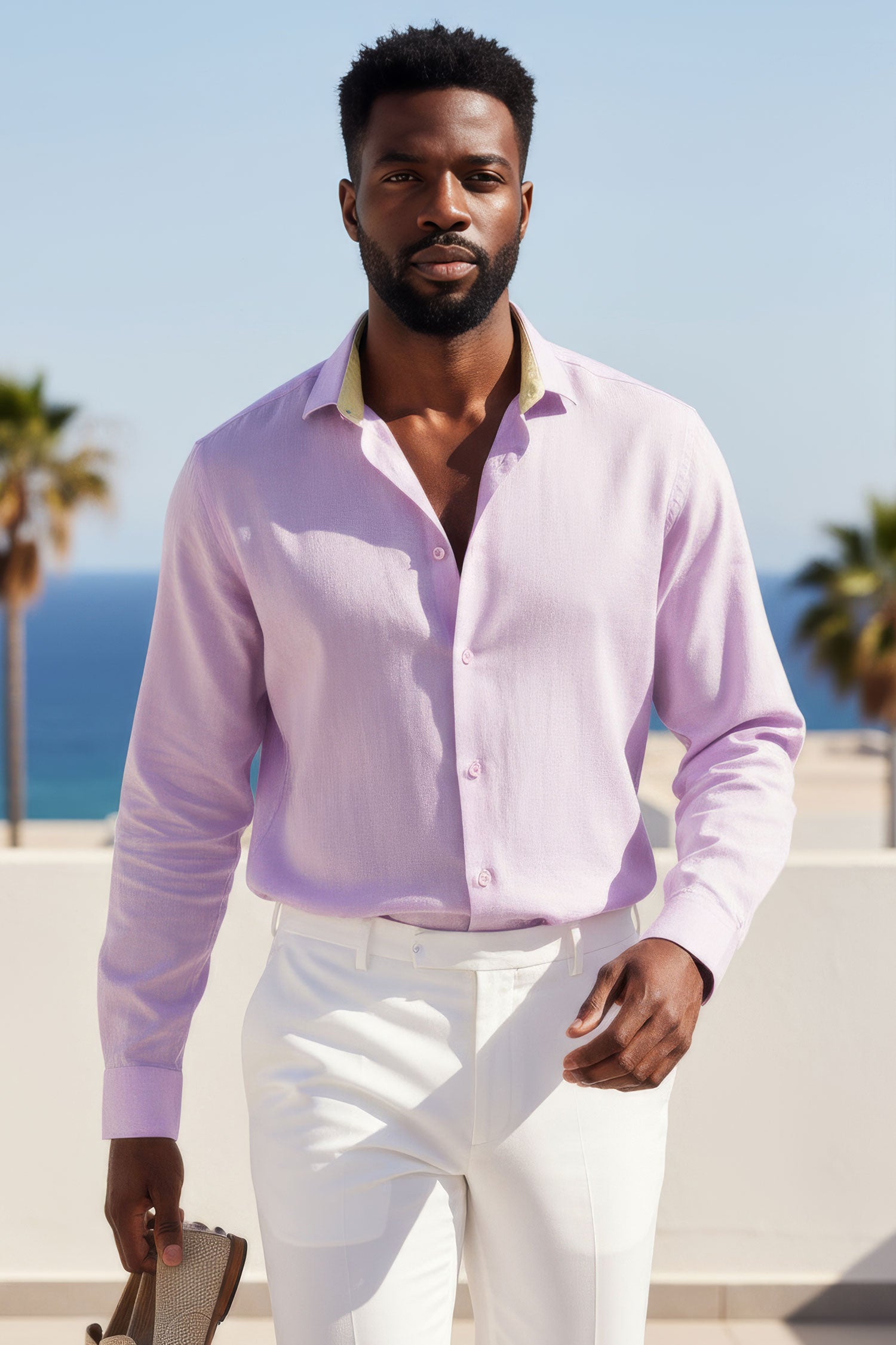 BARABAS Men's Linen Lightweight Button Down Long Sleeve Shirt 4B37 Lavender