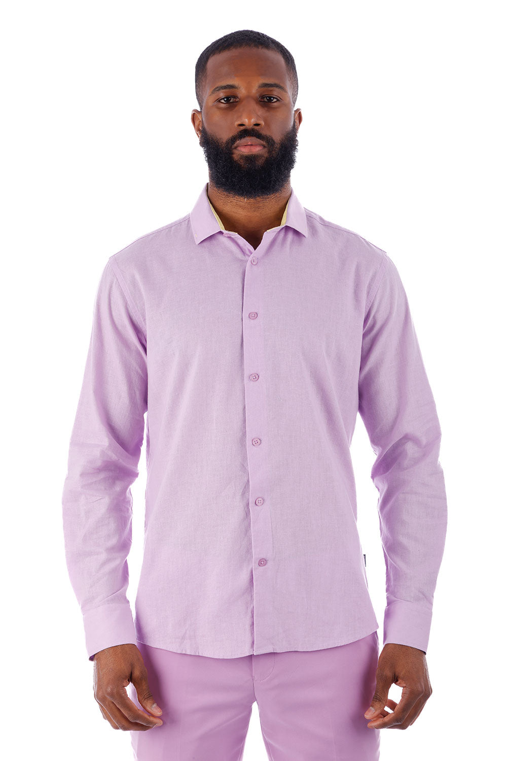 BARABAS Men's Linen Lightweight Button Down Long Sleeve Shirt 4B37 Lavender