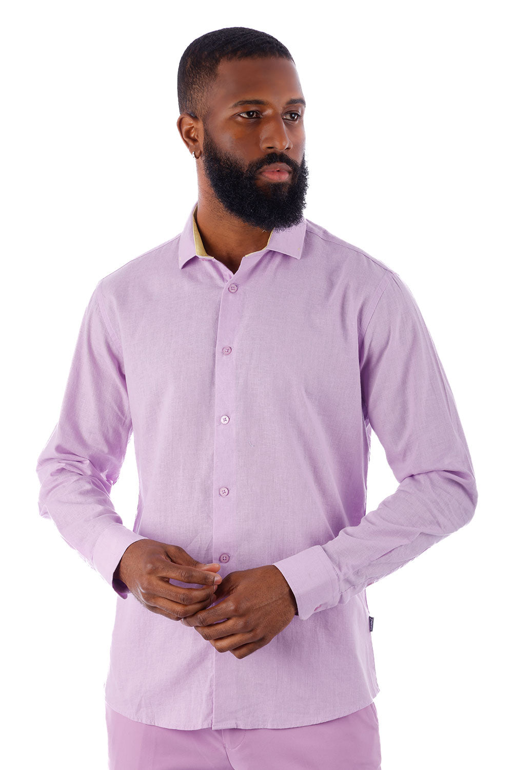 BARABAS Men's Linen Lightweight Button Down Long Sleeve Shirt 4B37 Lavender