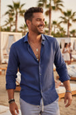 BARABAS Men's Linen Lightweight Button Down Long Sleeve Shirt 4B37 #Color_Medium Blue