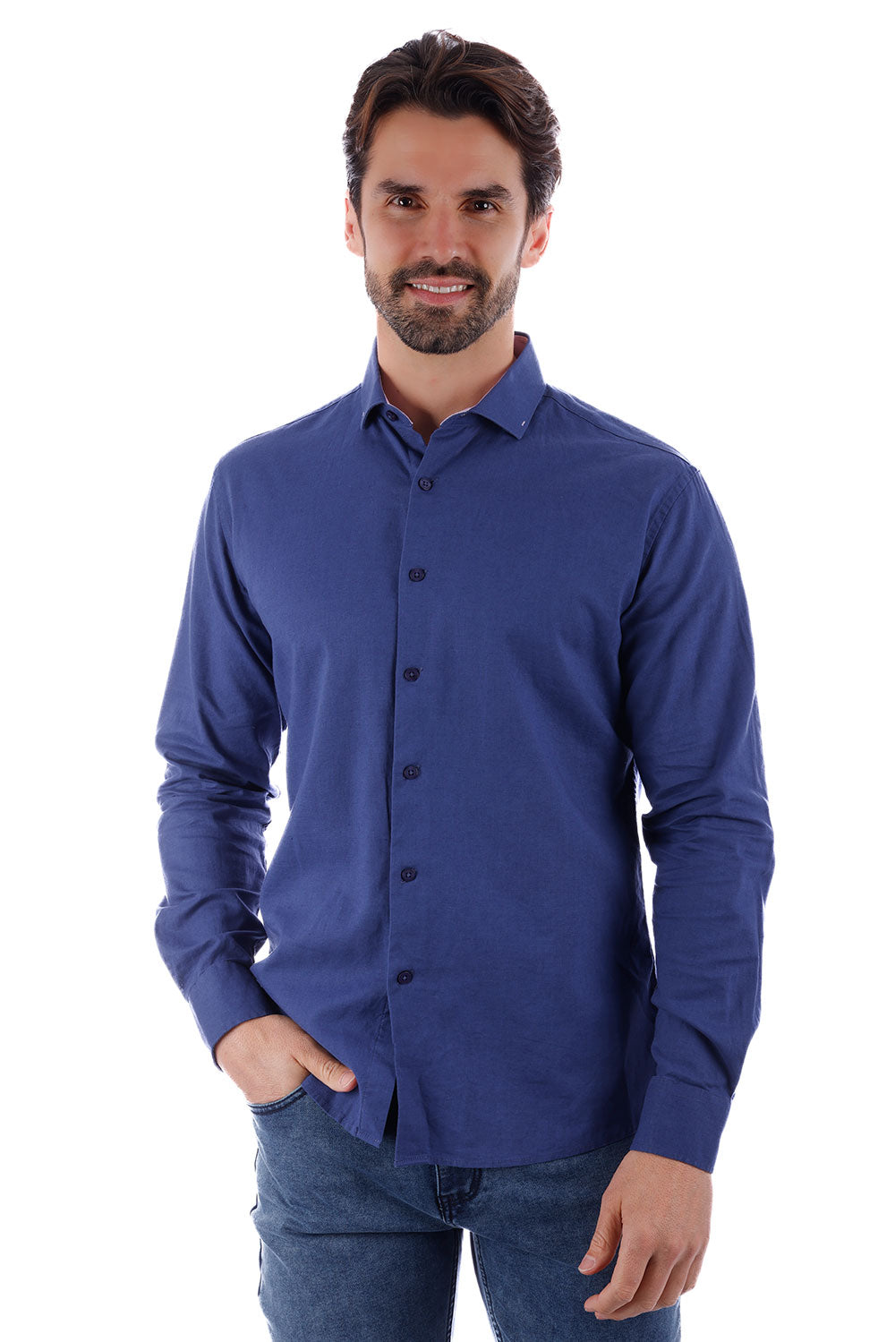 BARABAS Men's Linen Lightweight Button Down Long Sleeve Shirt 4B37 Blue