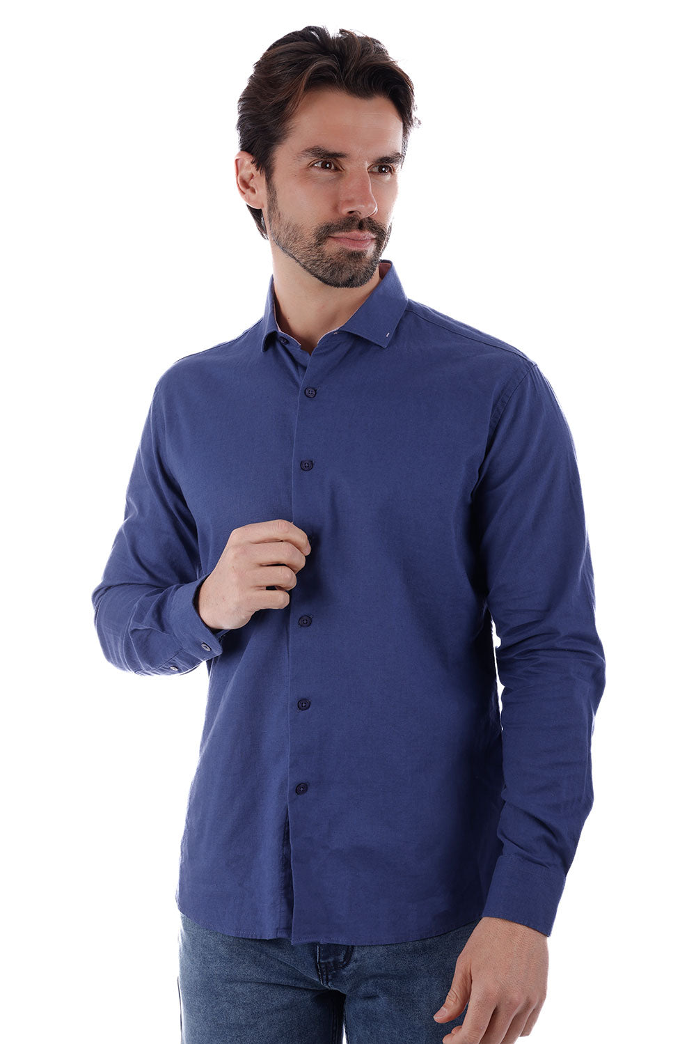 BARABAS Men's Linen Lightweight Button Down Long Sleeve Shirt 4B37 Blue