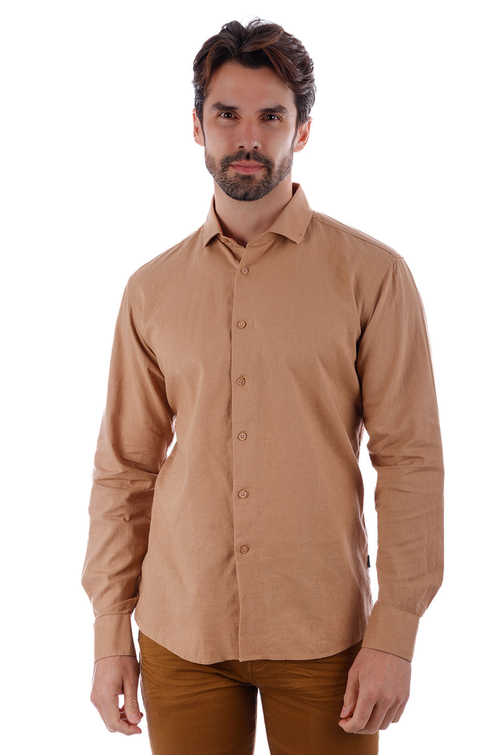 BARABAS Men's Linen Lightweight Button Down Long Sleeve Shirt 4B37 Mocha